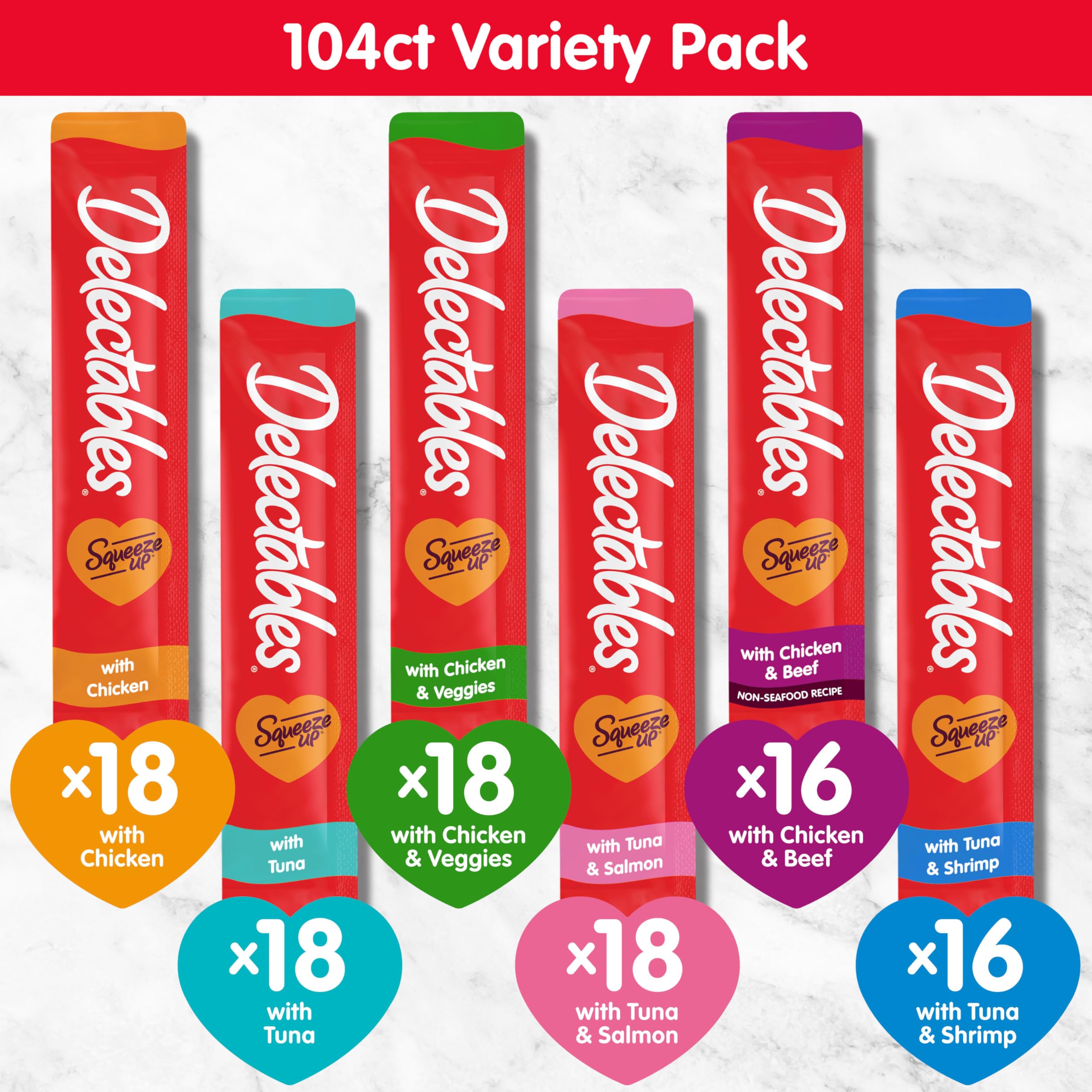 Delectables Squeeze Up no added preservatives supports clean snacking for cats.