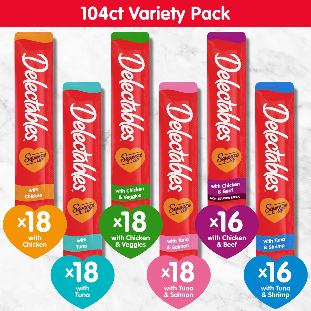 Delectables Squeeze Up no added preservatives supports clean snacking for cats.