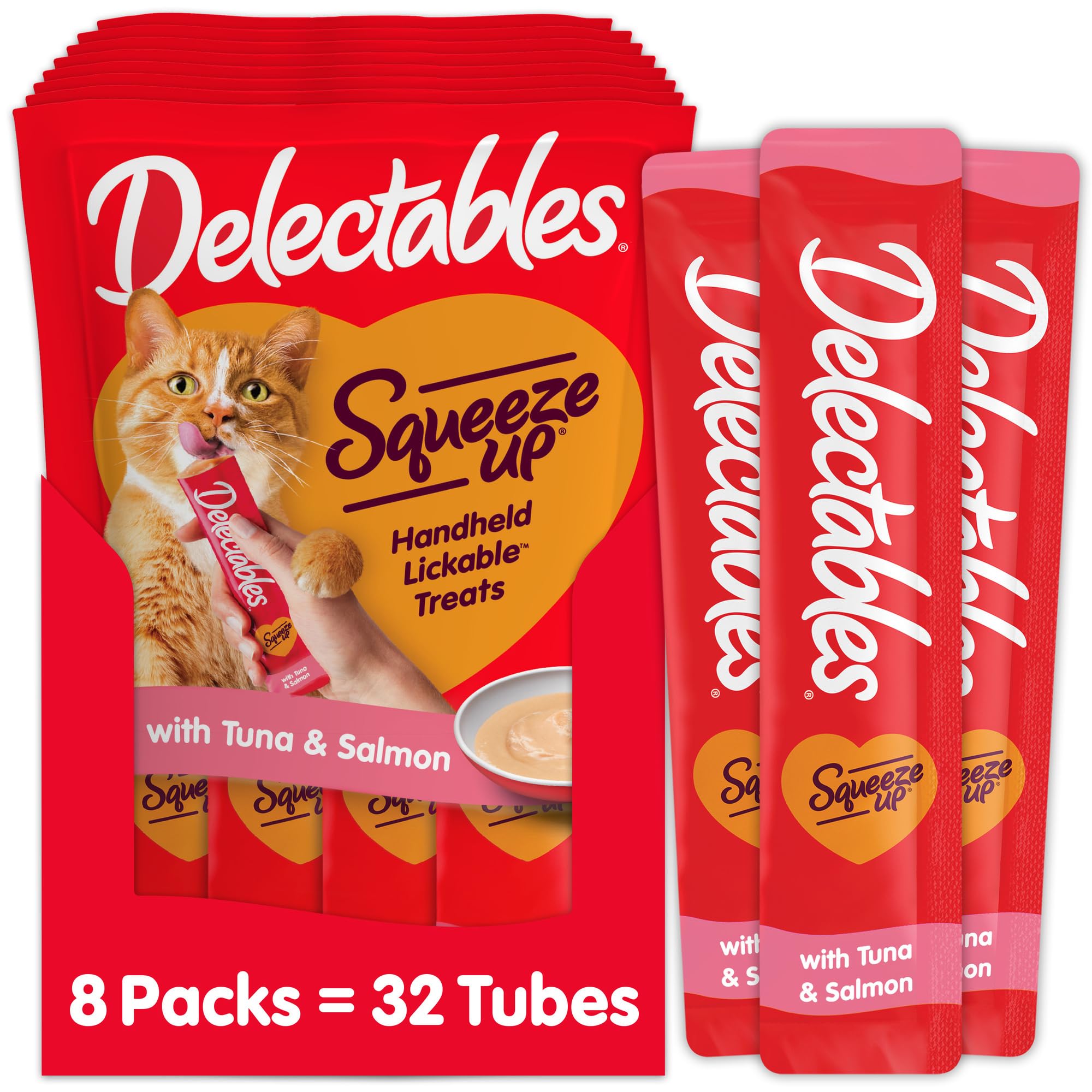 Delectables Squeeze Up tubes pack front for cats, moisture-rich treat