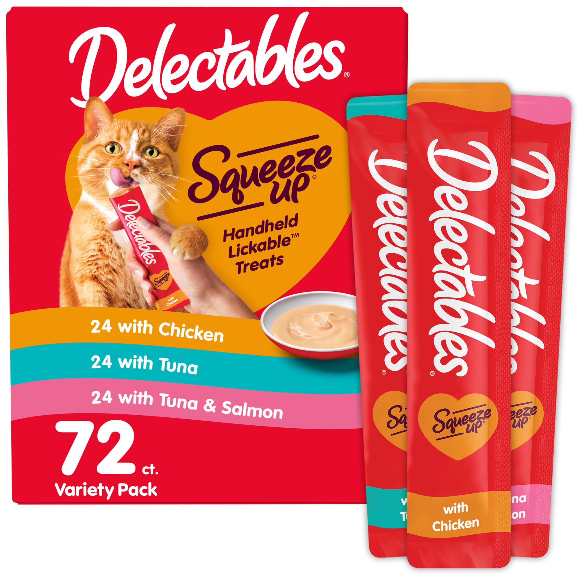 Delectables Squeeze Up variety pack 2-pack: convenient handheld treats for bonding.