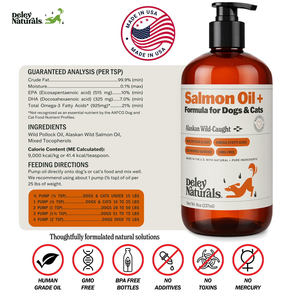 Pouring salmon oil onto food bowl demonstrates topper use