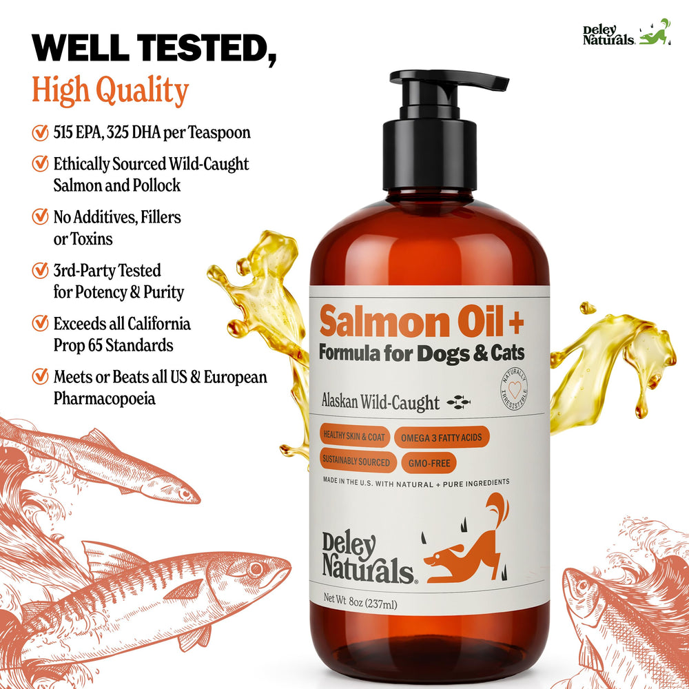 Simple daily dosing shown on pump dispenser for Deley Naturals salmon oil