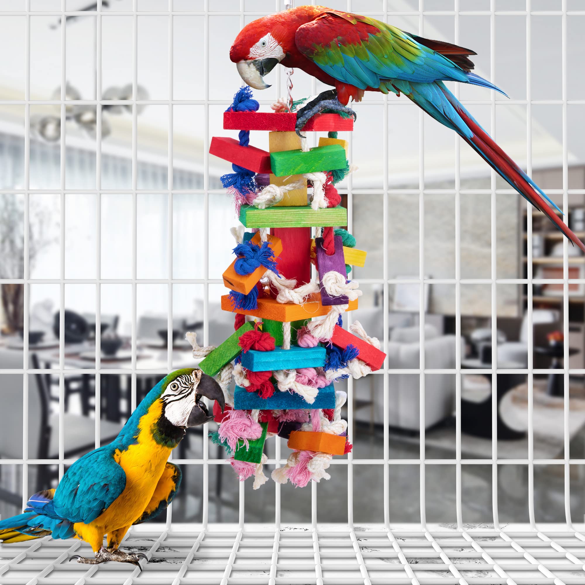 Deloky Bird Block Knots Toy color pigments showcase vibrant hues for enrichment.