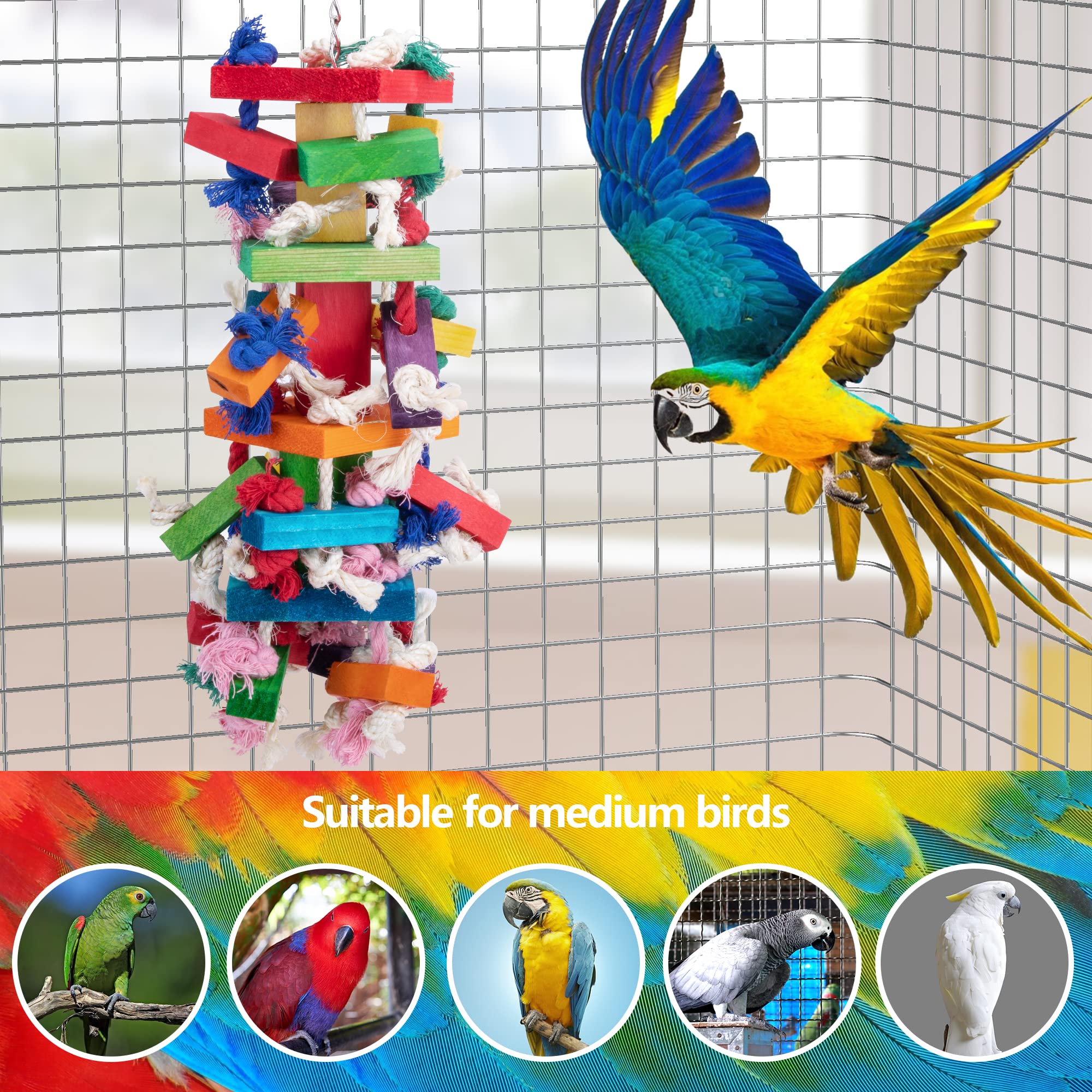 Deloky Bird Block Knots Toy hardware close-up highlights sturdy chain and rope construction.
