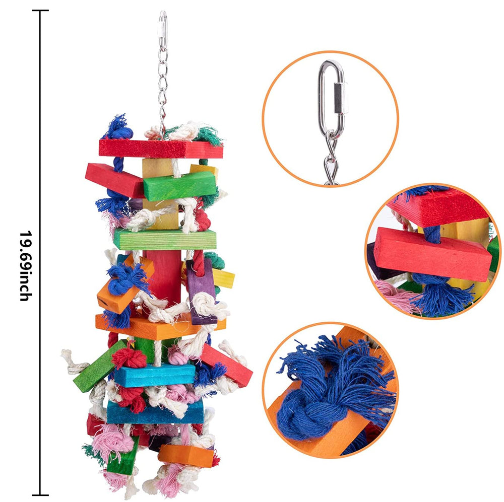 Deloky Bird Block Knots Toy side view highlights durable hardware built for long-lasting play.