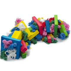 Deloky Bird Block Knots Toy wood texture emphasizes natural scent and bite-friendly surface.