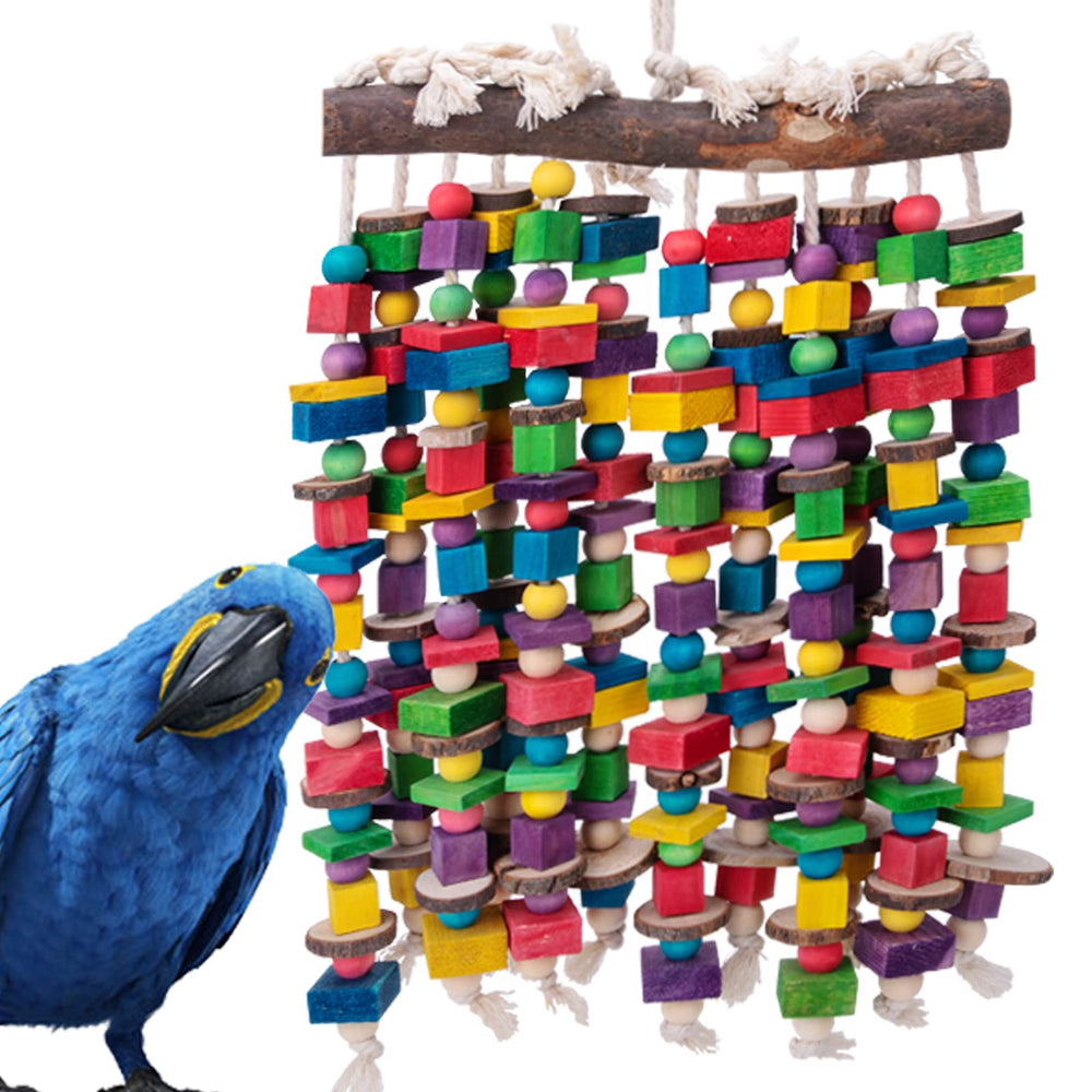 Deloky handmade parrot toy designed to entertain large birds.