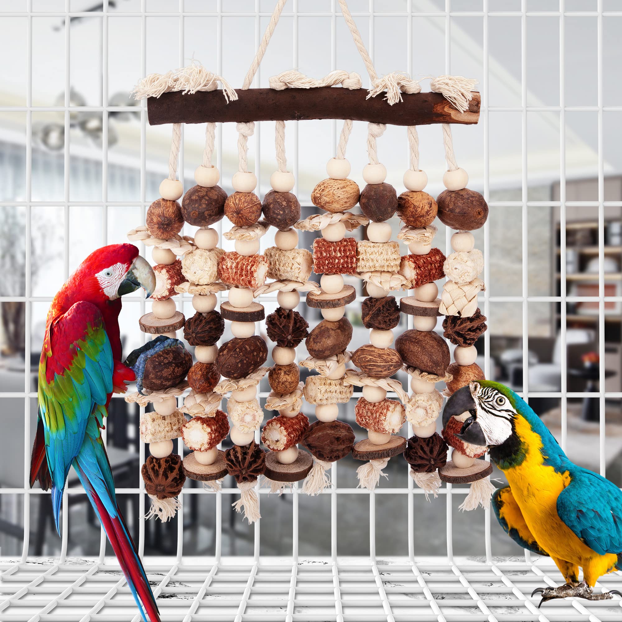 Deloky safe materials crafted from natural wood and nuts for birds.