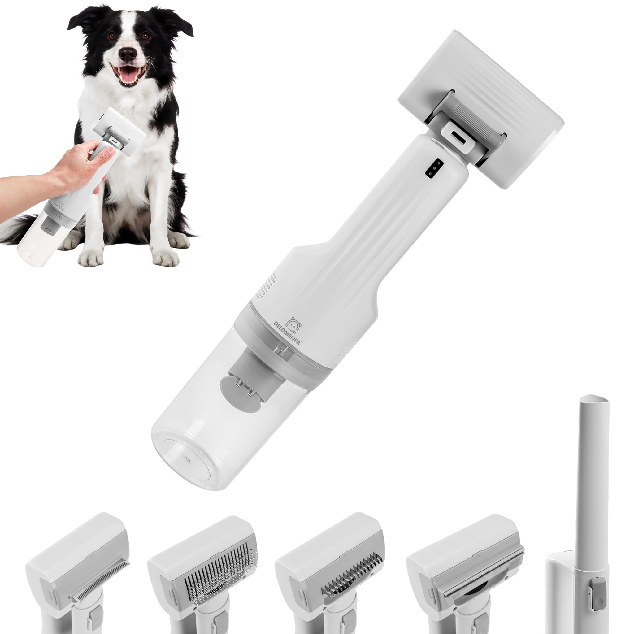 Delomenpa deshedding brush with vacuum suction captures loose fur for cleaner rooms.