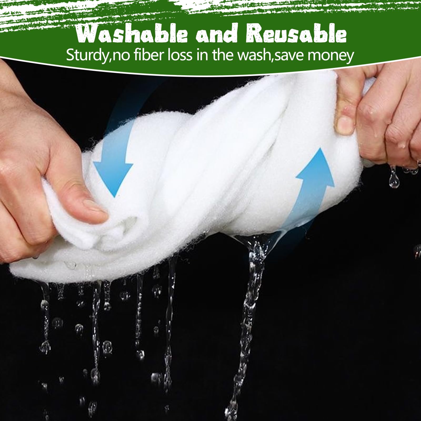 Demiwise reusable filter media; rinse to restore filtration power.