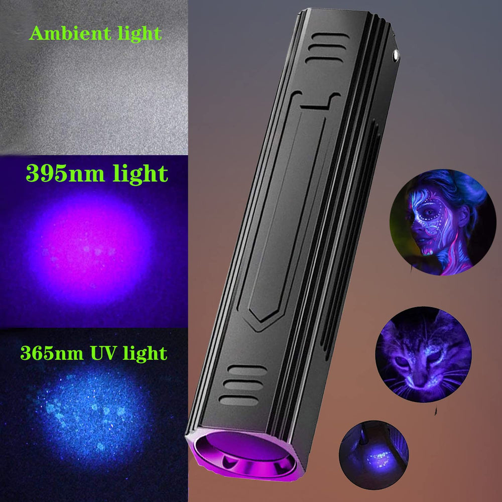 Denlydom Pet Urine Detection UV light highlights stains for hygiene assessment.