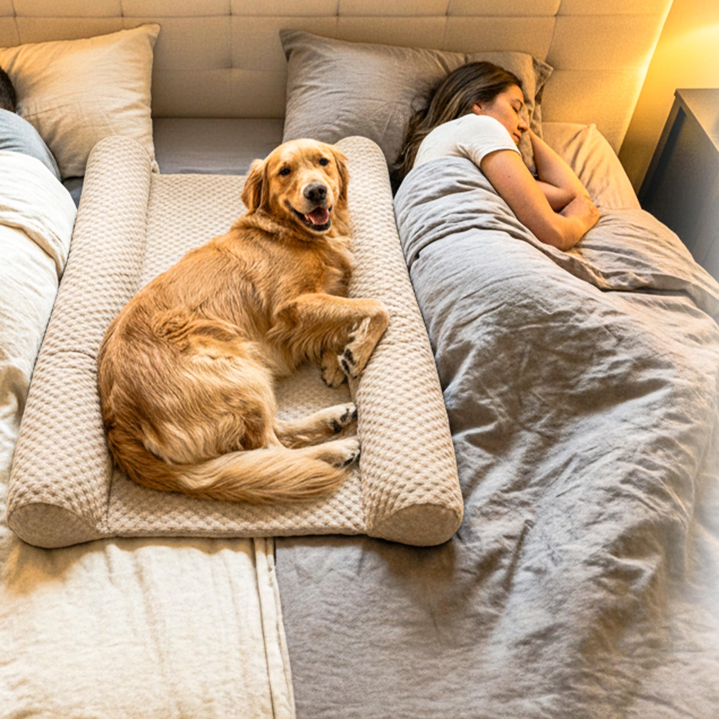 DenMate dog space on bed helps reduce movement for a smoother night.