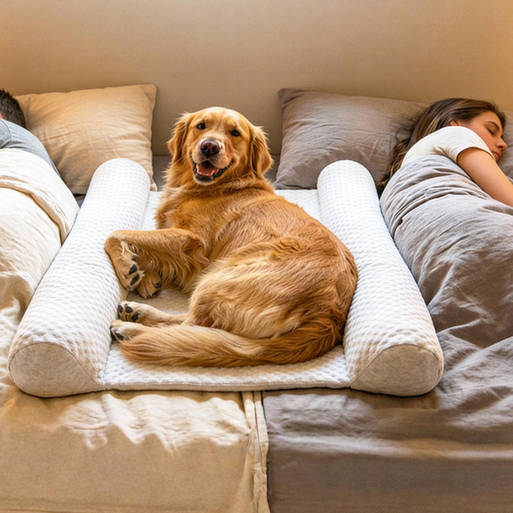 DenMate on-bed dog bed 26x40 defines a cozy space for your dog at night.
