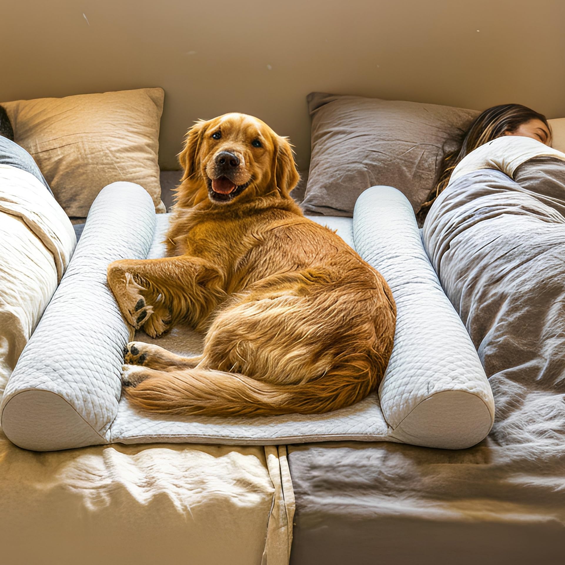 DenMate on-bed dog bed 26x40 creates a defined space for restful nights.