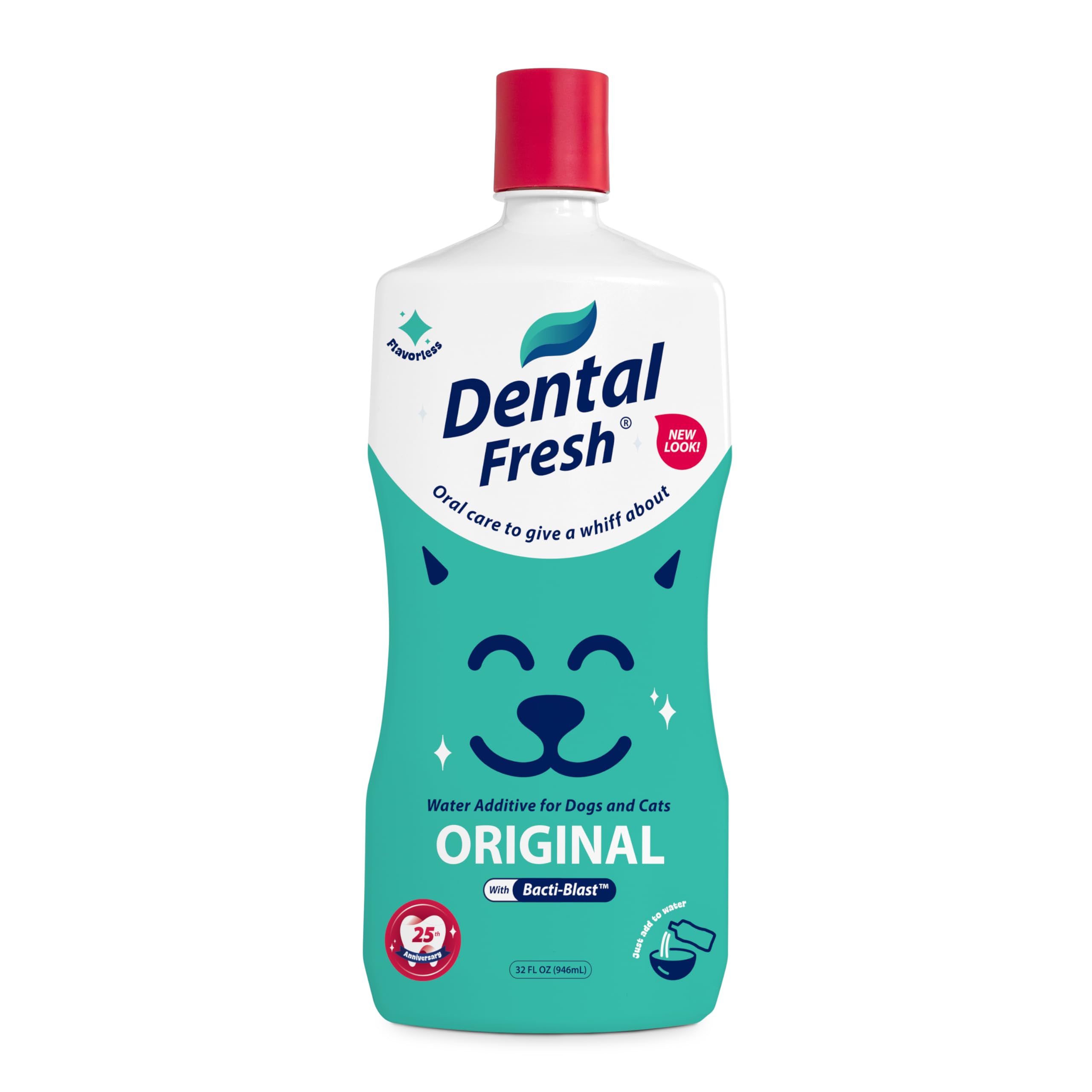 Dental Fresh bottle with measuring cap enables precise daily dosing.