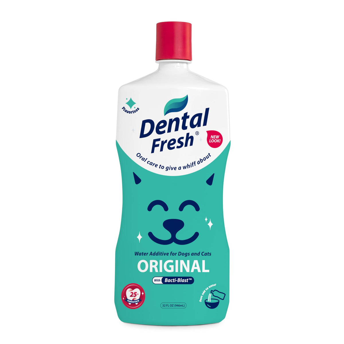 Dental Fresh bottle with measuring cap enables precise daily dosing.