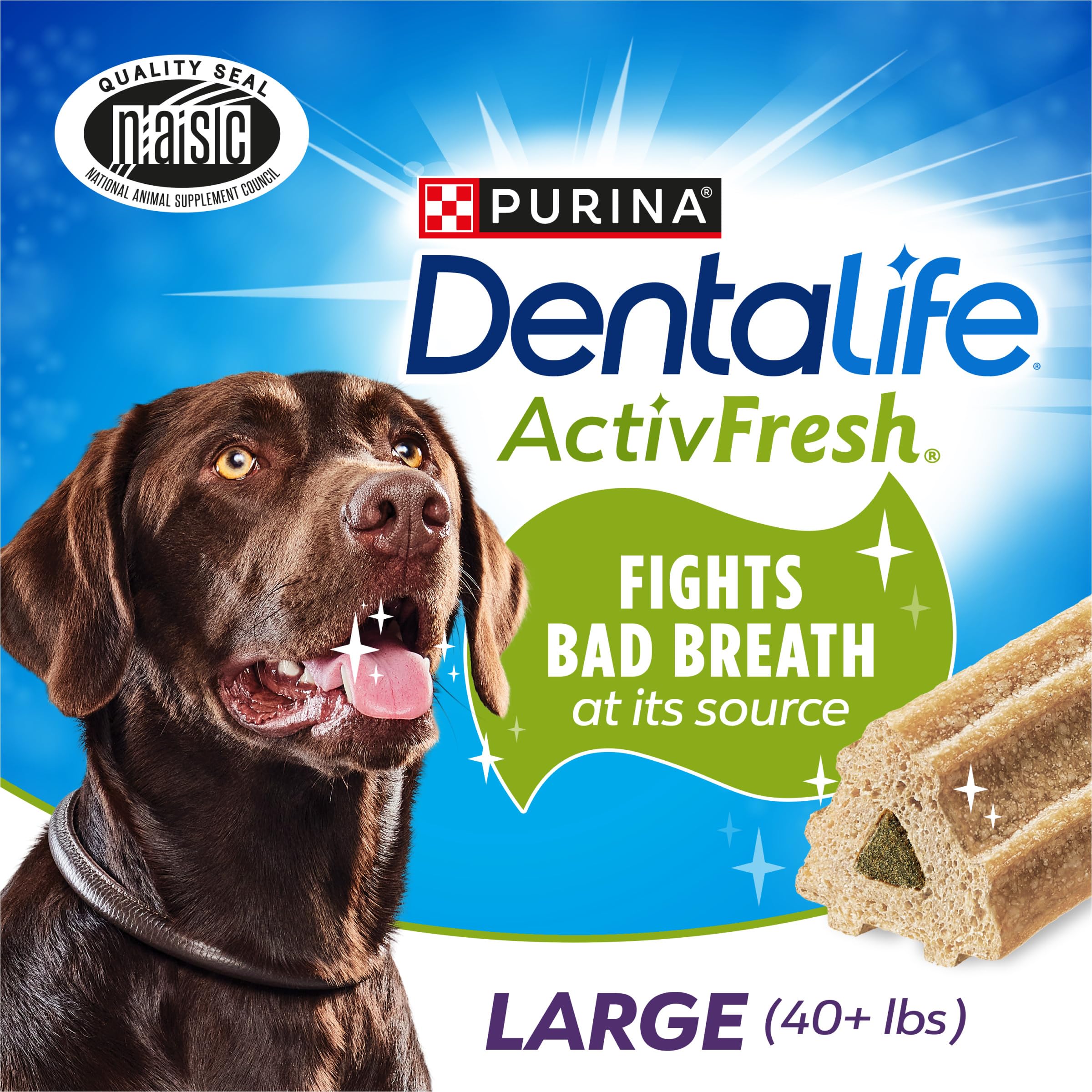 Dentalife ActivFresh chews close-up, showing chicken flavor loved by large dogs.