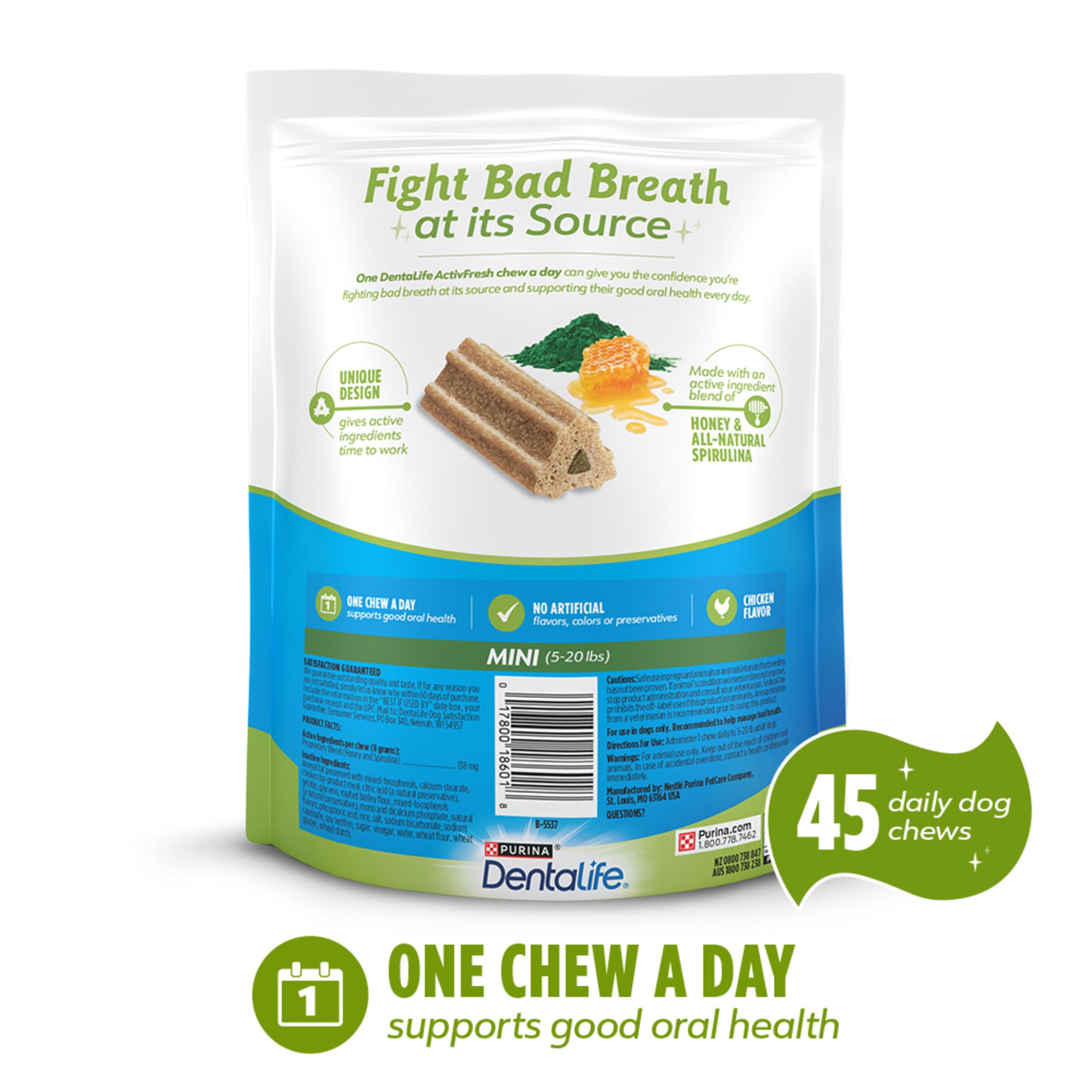 DentalLife ActivFresh closeup of chew texture and aroma appealing to small dogs.