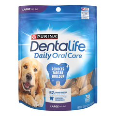 Dentalife DentaLife large dog treats packaging highlighting resealability for freshness