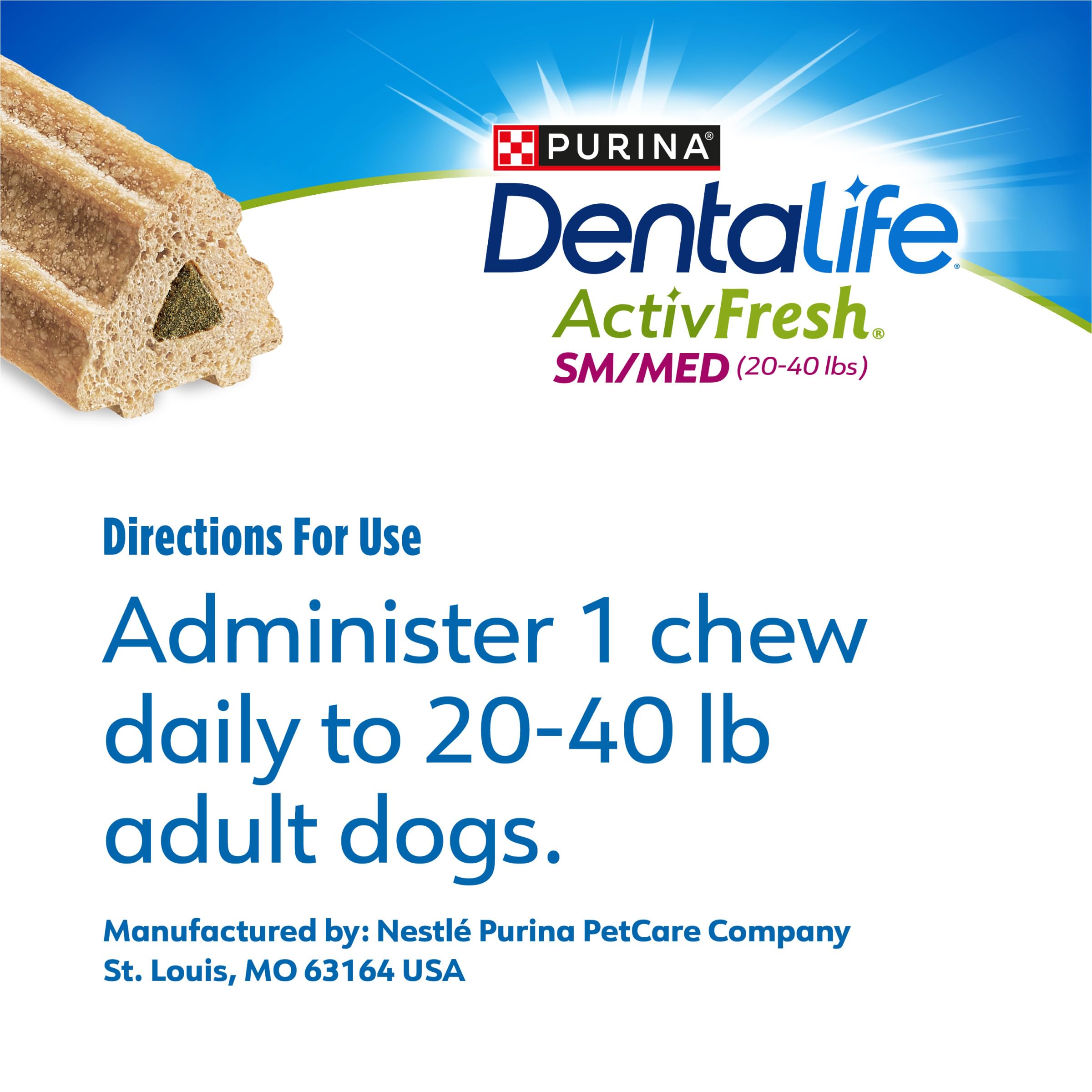 DentaLife ActivFresh honey and spirulina badge on the pouch.