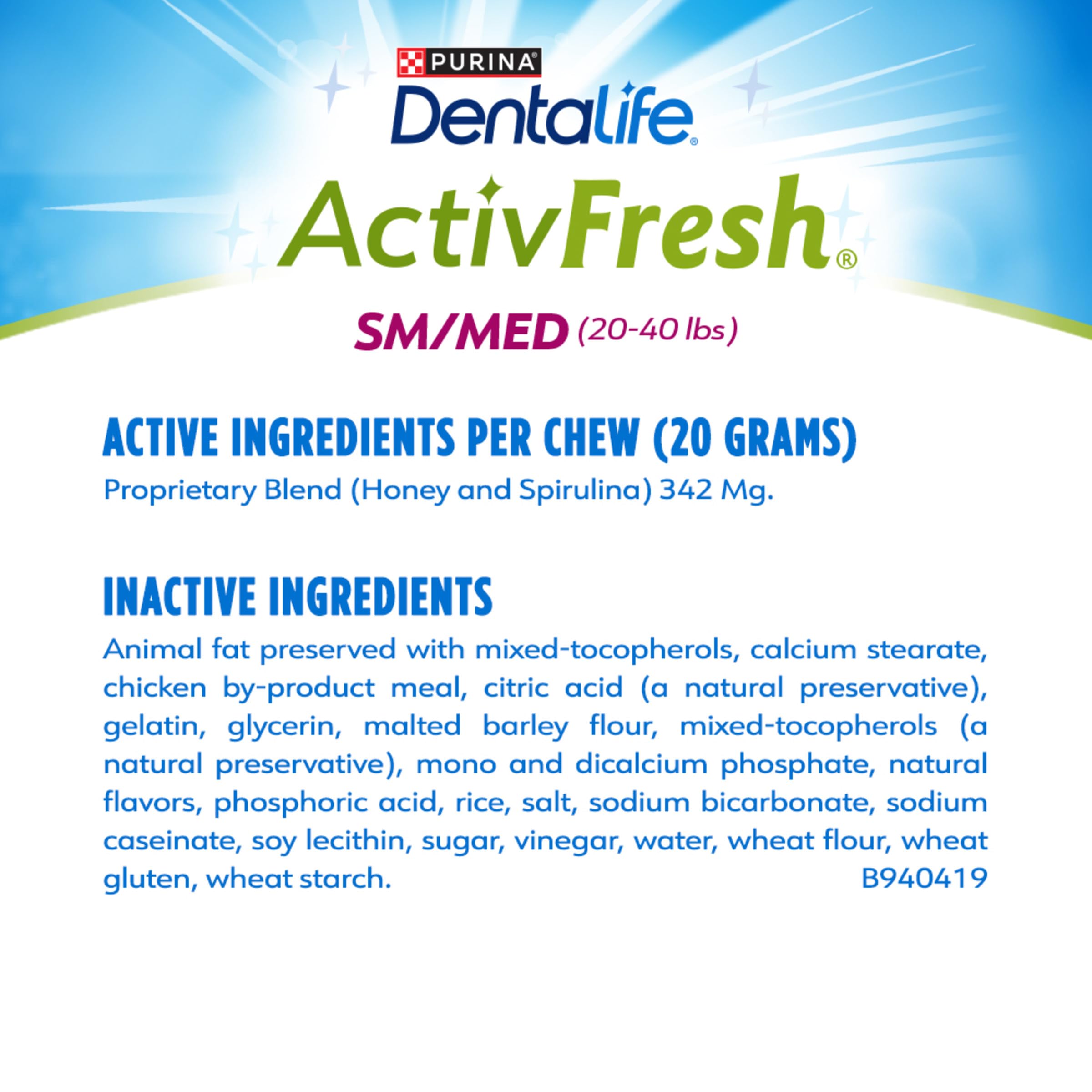 DentaLife ActivFresh pouch opened to reveal individual chews.