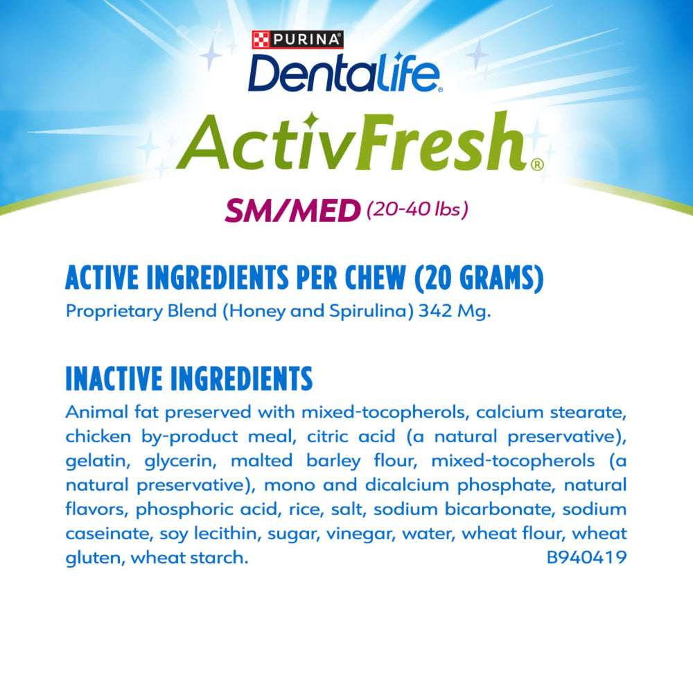DentaLife ActivFresh pouch opened to reveal individual chews.