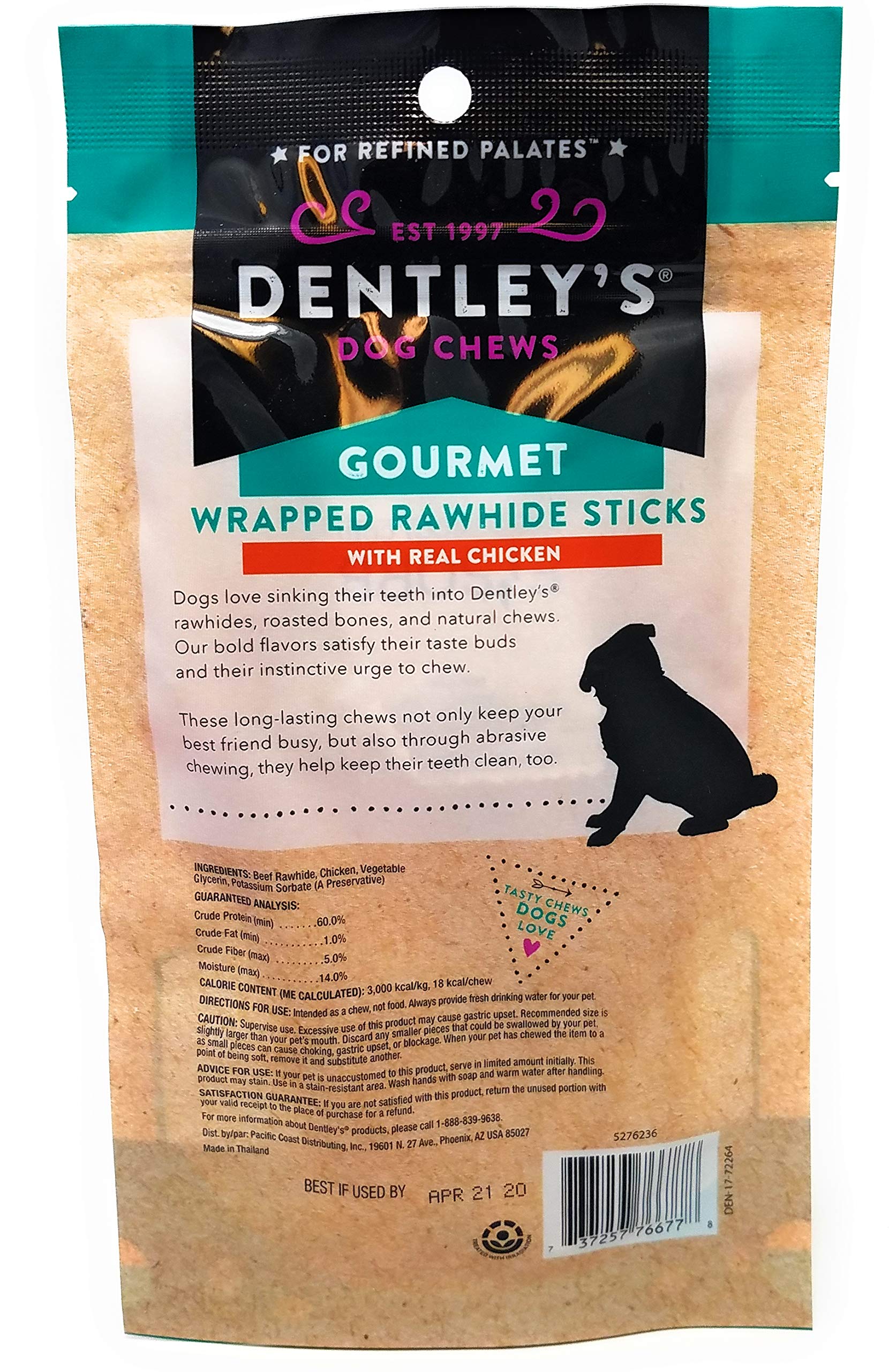 Dentley's Wrapped Rawhide Sticks chicken pack—satisfying chew during playtime.