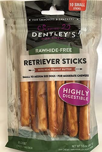 Dently Retriever Sticks close-up, real peanut butter aroma improves dog enjoyment.