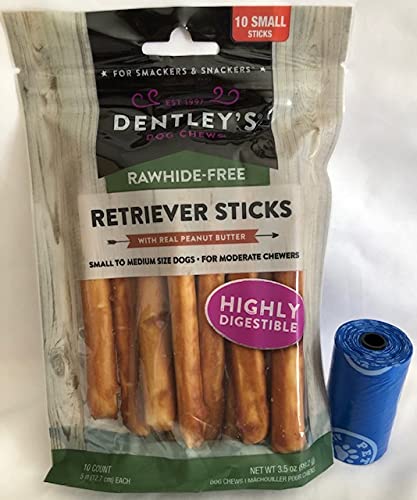 Dently Retriever Sticks front view, delicious peanut butter flavor for dogs.