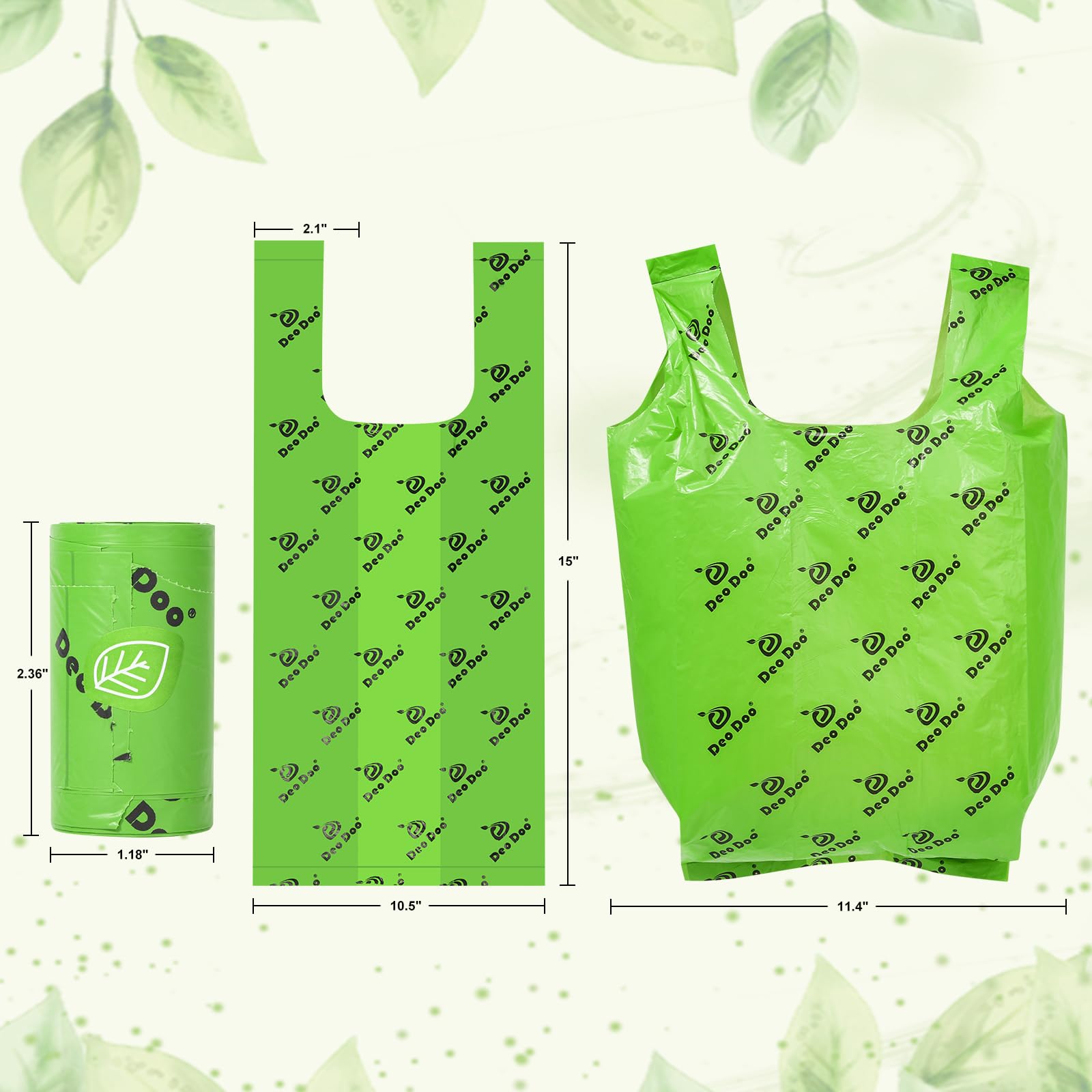Eco-friendly corn starch and recycled material in Deo Doo bags.