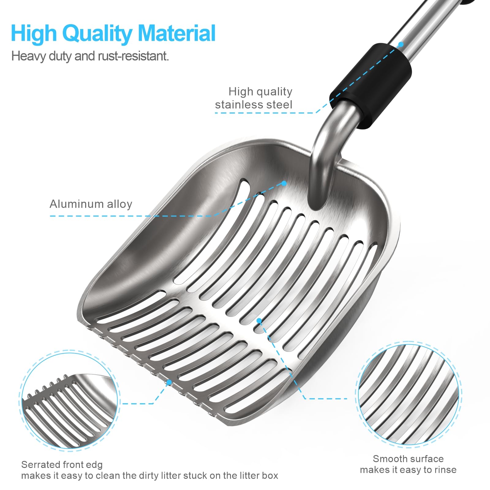 Depets cat litter scoop aluminum scoop resists bending during sifting.