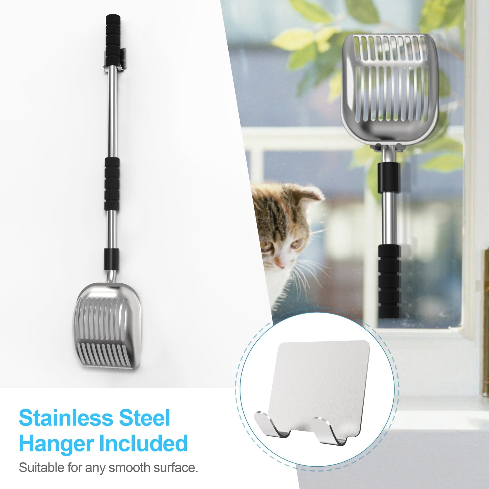 Depets cat litter scoop storage hanger keeps it tidy between uses.