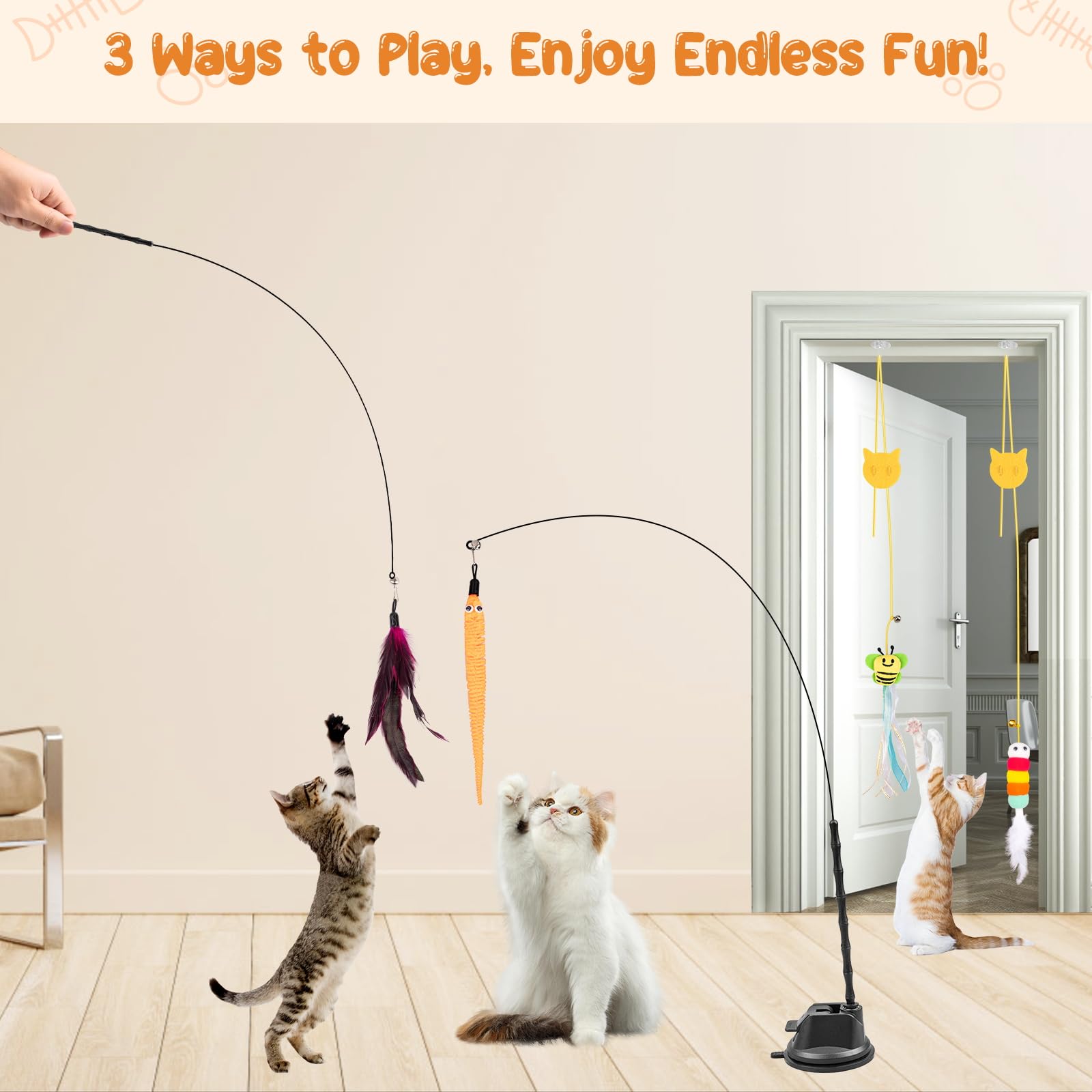 Depets cat wand toy with suction cup for hands-free entertainment