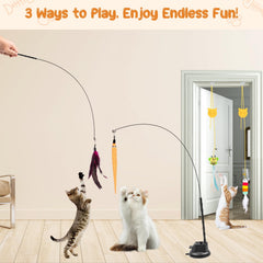 Depets cat wand toy with suction cup for hands-free entertainment