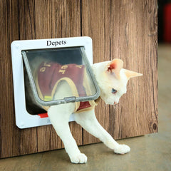 Depets cat door installation view demonstrates simple fit for doors and cupboards.
