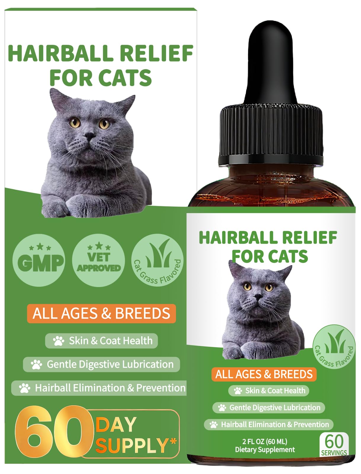 Derggzey Hairball Drops bottle for cats, easy daily dosing.