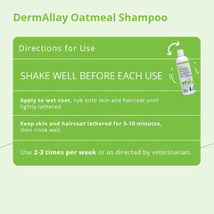 DermAllay Oatmeal Shampoo dog bath scene with calm, clean coat.