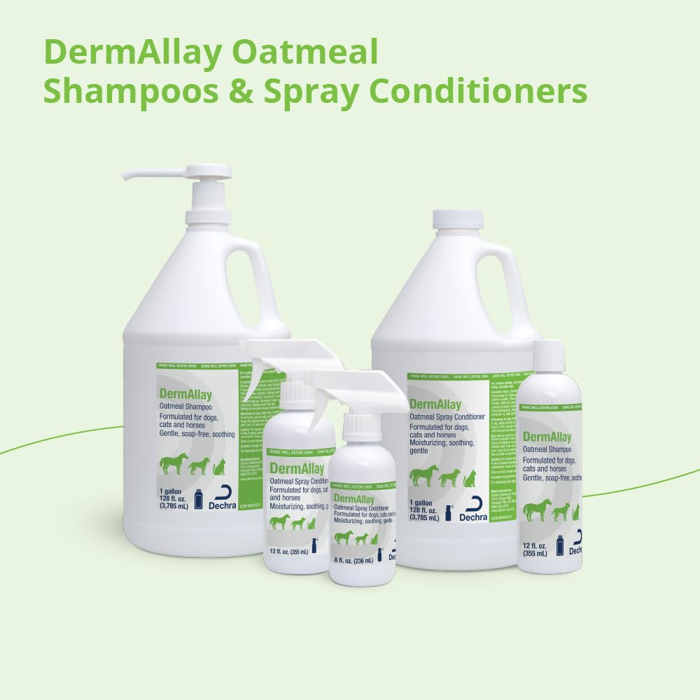 DermAllay Oatmeal Spray Conditioner being applied to a cat's coat for grooming.