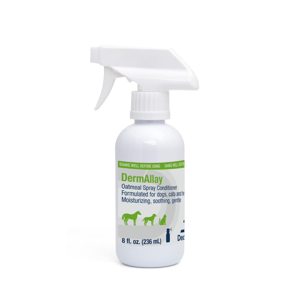 DermAllay Oatmeal Spray Conditioner bottle for dogs supports gentle coat care.