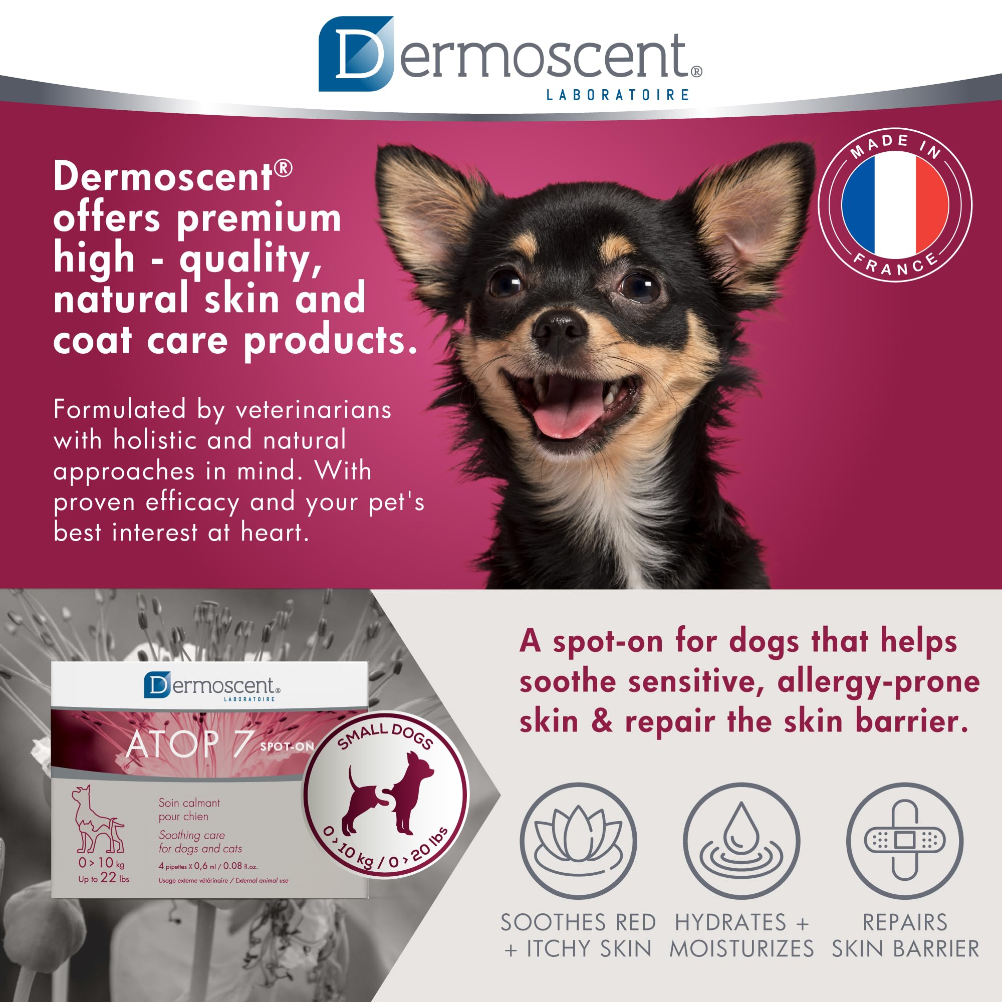 Dermoscent ATOP 7 spot-on shown in a home care routine setting.
