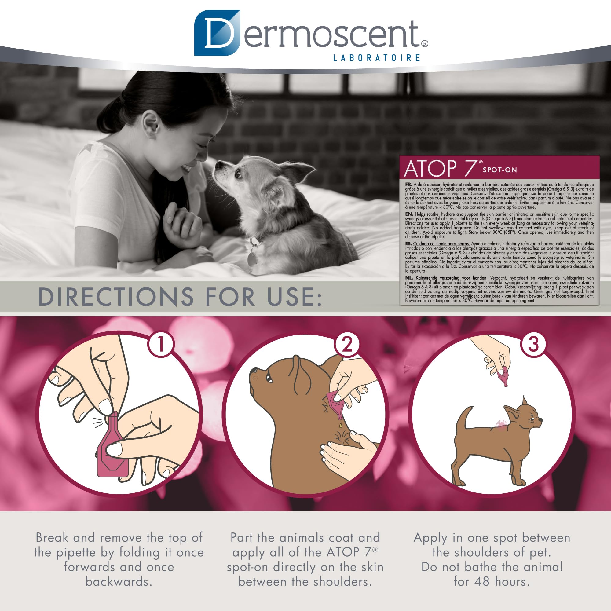 Dermoscent ATOP 7 spot-on weight range label 0-22 lbs.
