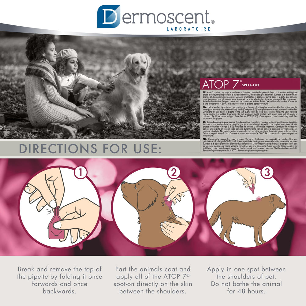 Dermoscent ATOP 7 spot-on being applied on dog neck area