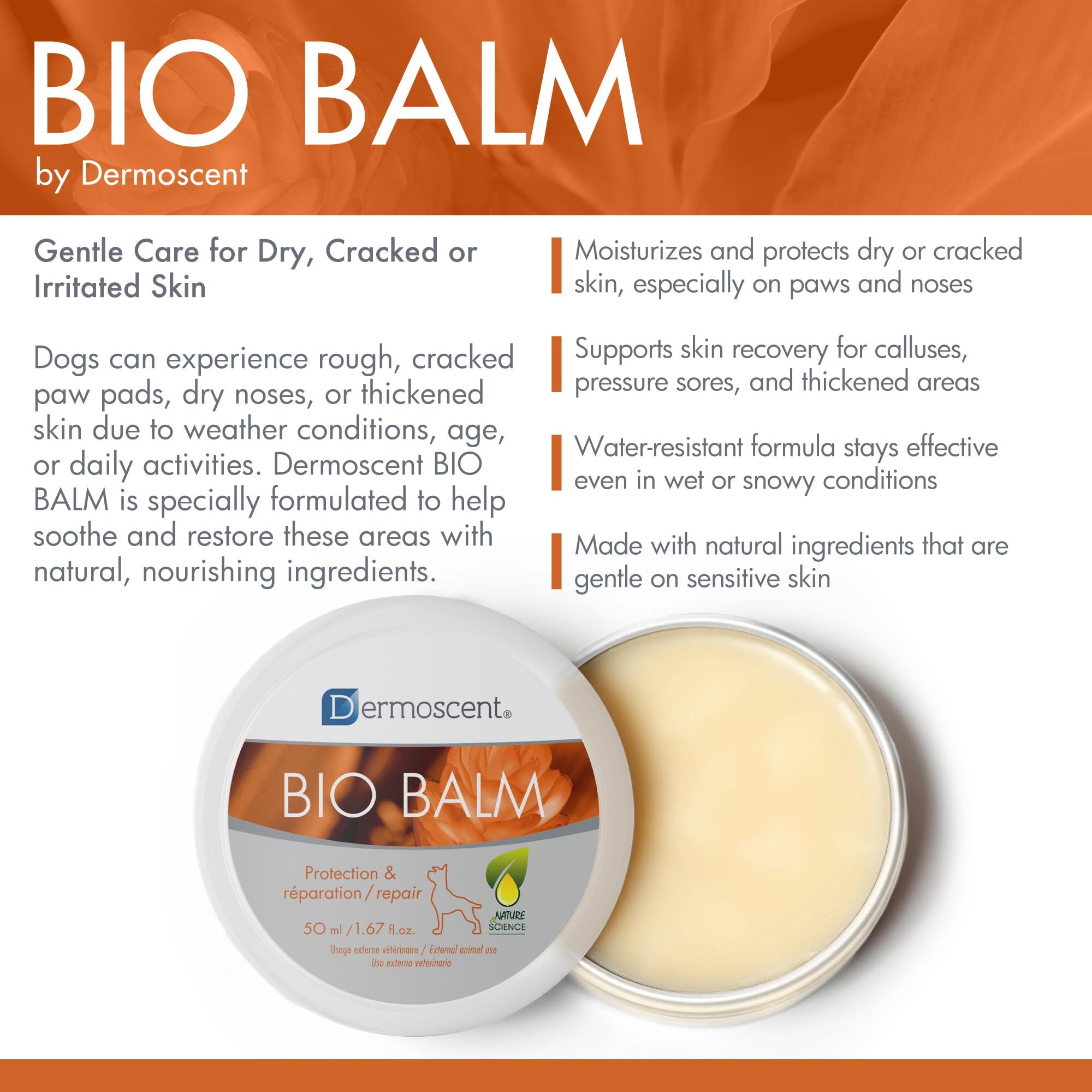 Dermoscent Bio Balm application on paws shows creamy texture.