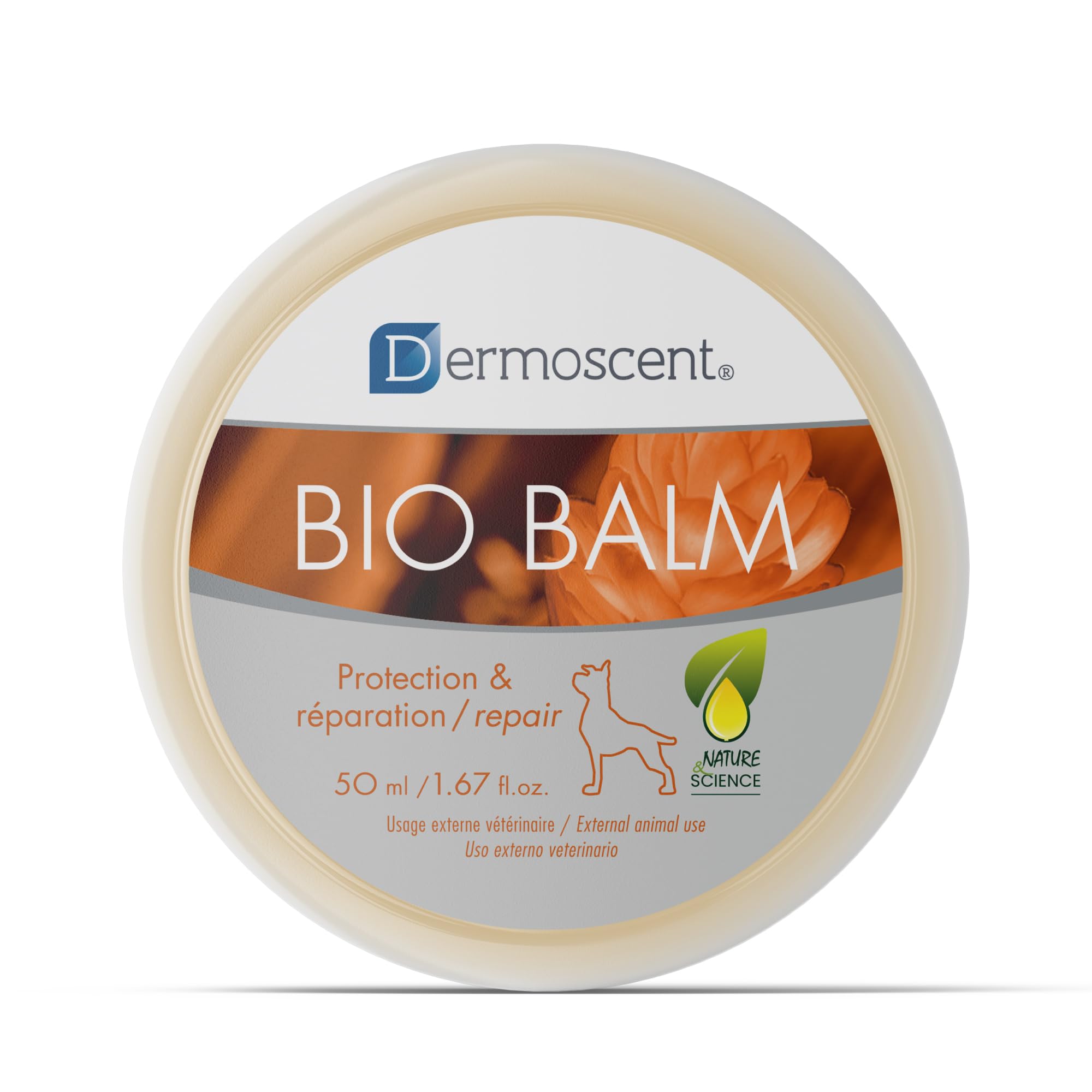 Dermoscent Bio Balm nourishes dry paw pads during care.
