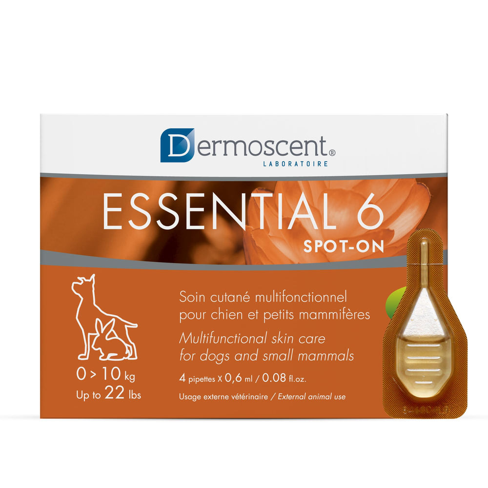 Dermoscent Essential 6 bottle and droppers for easy spot-on use on small dogs.