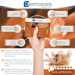 Dermoscent Essential 6 dog dandruff relief reduces flakes and itchiness.