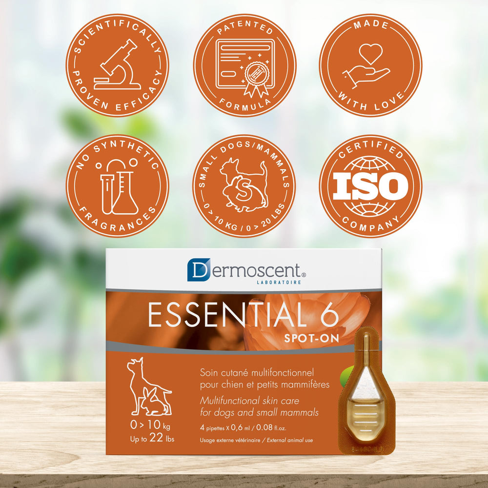 Dermoscent Essential 6 herbal-scent deodorizing feature for fresh-smelling fur.