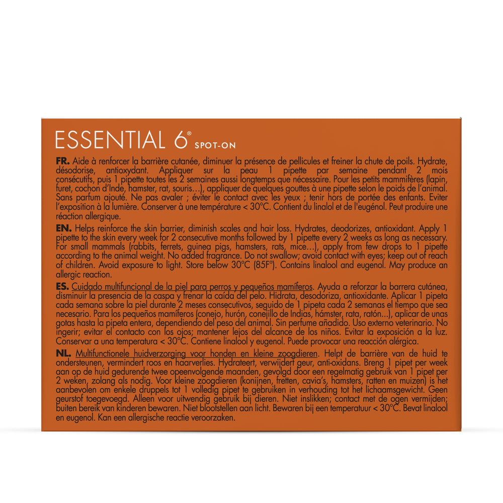 Dermoscent Essential 6 packaging with four 0.6 ml pipettes.