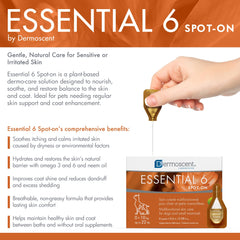 Dermoscent Essential 6 spot-on dropper applying to dog's skin for targeted care.