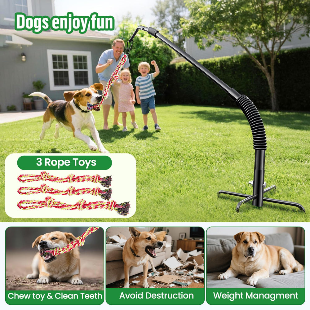 DESELL Tether Tug ground anchor grips grass or concrete surfaces.